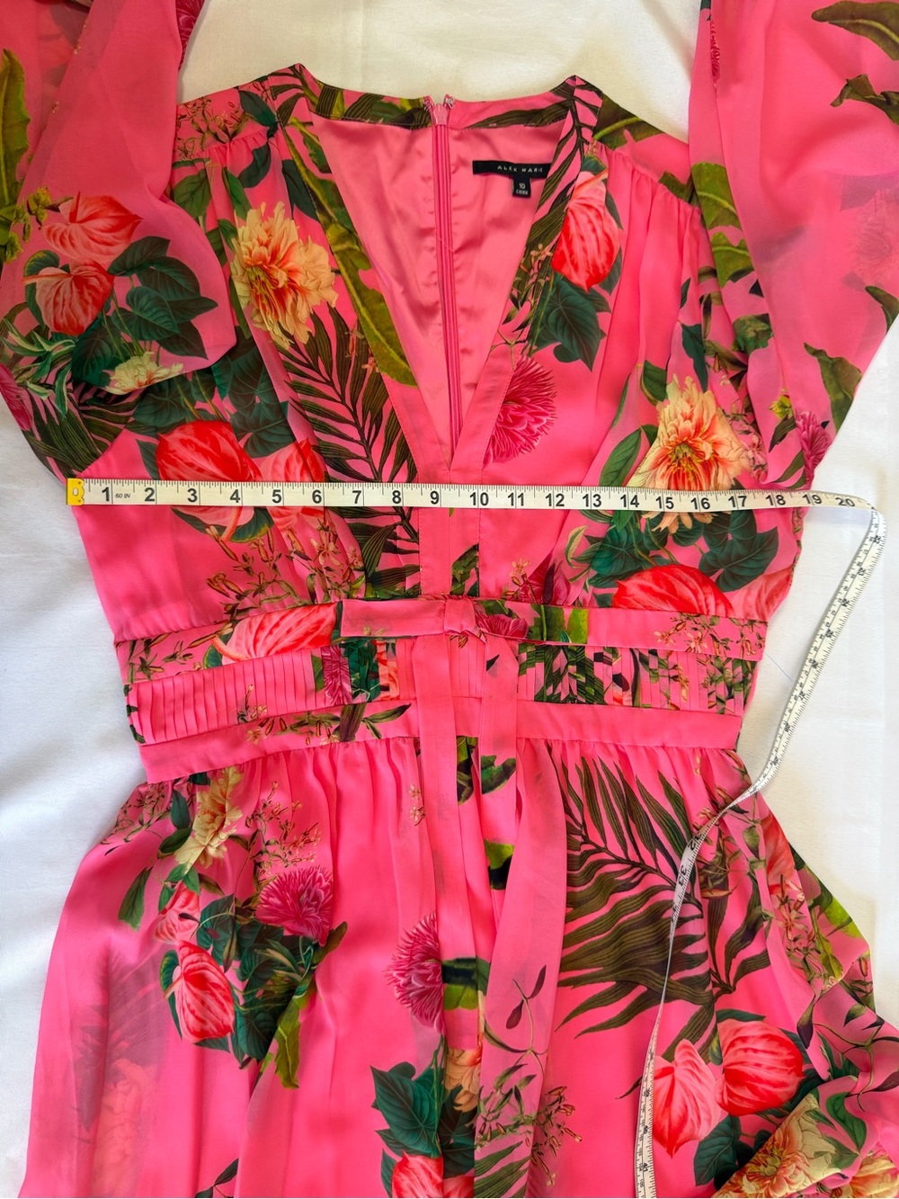 Alex Marie Hot Pink Tropical Floral V-Neck Long Sleeve Dress - Picture 6 of 10